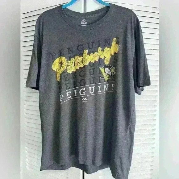 Majestic Pittsburgh Penguins NHL Tee Shirt Men's XL Gray Short Sleeve Crew Neck - Picture 1 of 6
